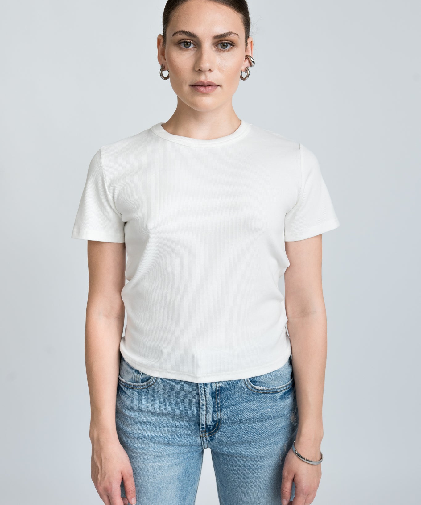 T-Shirt Gerippt Weiß von vorne