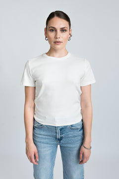 T-Shirt Gerippt Weiß von vorne