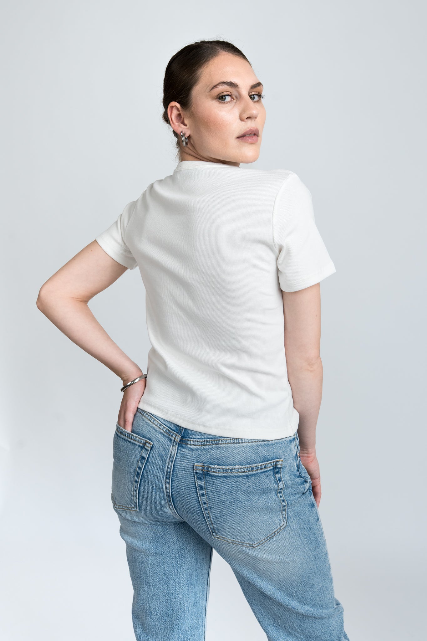 T-Shirt Gerippt Weiß von hinten