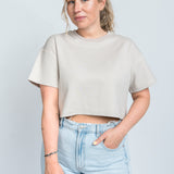 Crop Shirt Oversized Beige von vorne