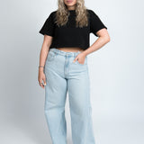 Crop Shirt Oversized Schwarz Ganzkörper