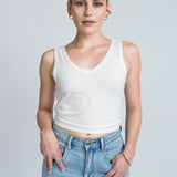 Crop Top V-Ausschnitt Weiß