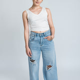 Crop Top V-Ausschnitt Weiß