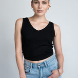 Crop Top V-Ausschnitt Schwarz
