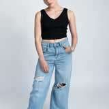 Crop Top V-Ausschnitt Schwarz