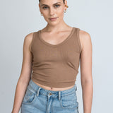 Crop Top V-Ausschnitt Hellbraun