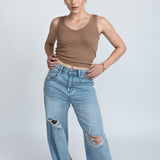 Crop Top V-Ausschnitt Hellbraun