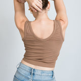 Crop Top V-Ausschnitt Hellbraun