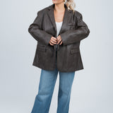 Lederblazer Oversized Dunkelbraun Ganzkörper