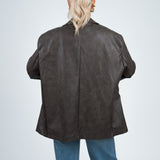 Lederblazer Oversized Dunkelbraun von hinten