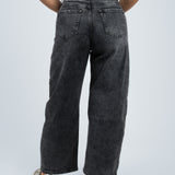 Jeans High Waisted Ballon Fit Schwarz Grau von hinten