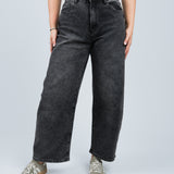 Jeans High Waisted Ballon Fit Schwarz Grau von vorne