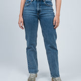 Jeans High Waist Straight Fit Dunkelblau von vorne