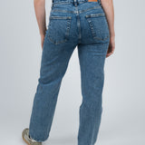 Jeans High Waist Straight Fit Dunkelblau von hinten