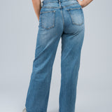 Jeans High Waisted Wide Leg mit Waschung Dunkelblau von hinten