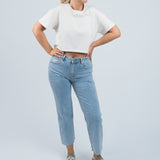 Jeans Mid Waisted Straight Fit Hellblau Ganzkörper