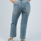 Jeans High Waisted Straight Fit mit leichten Rissen und Waschung Blau von hinten