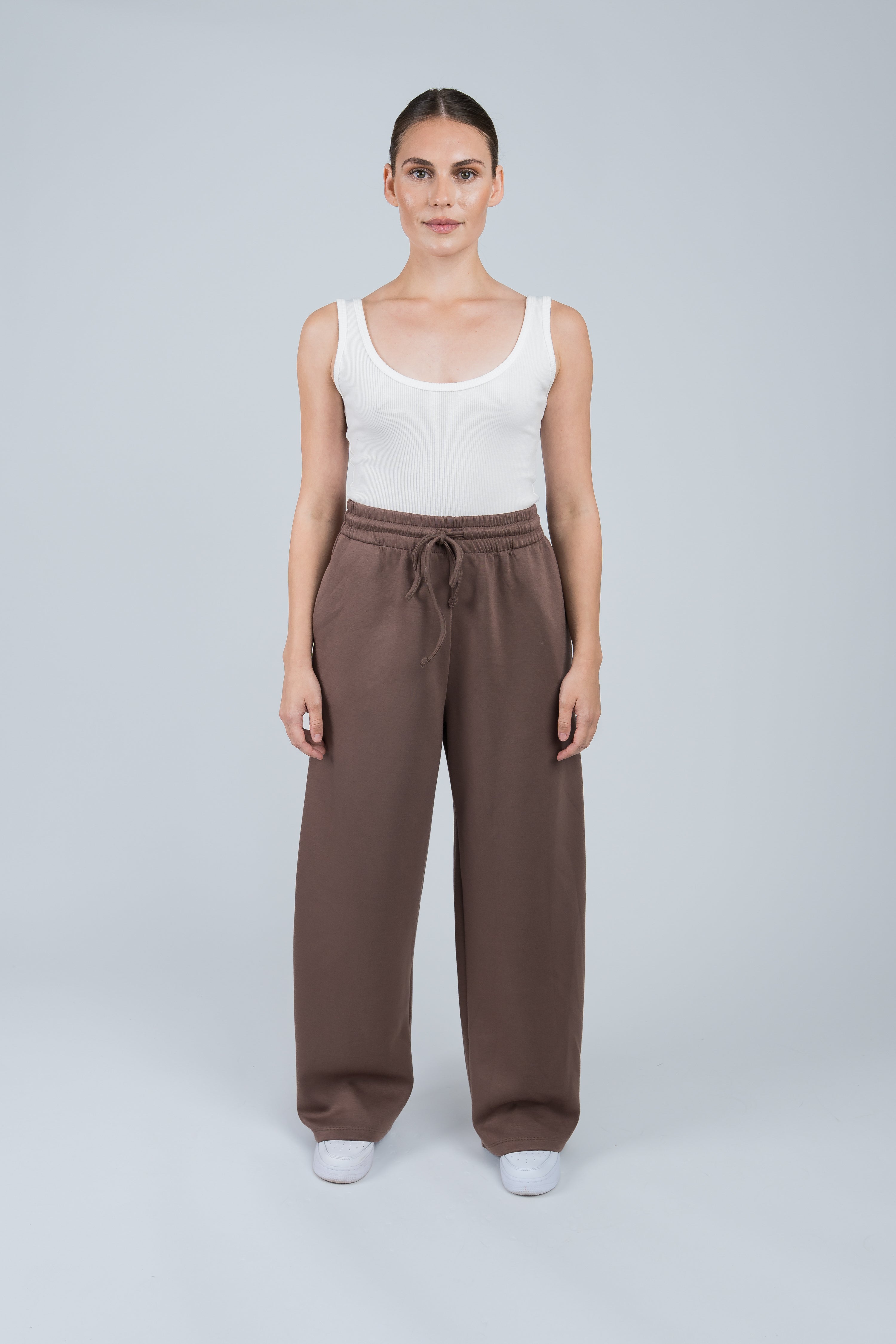 Joggerpants High Waisted mit Gummizug Mauve Ganzkörper vorne