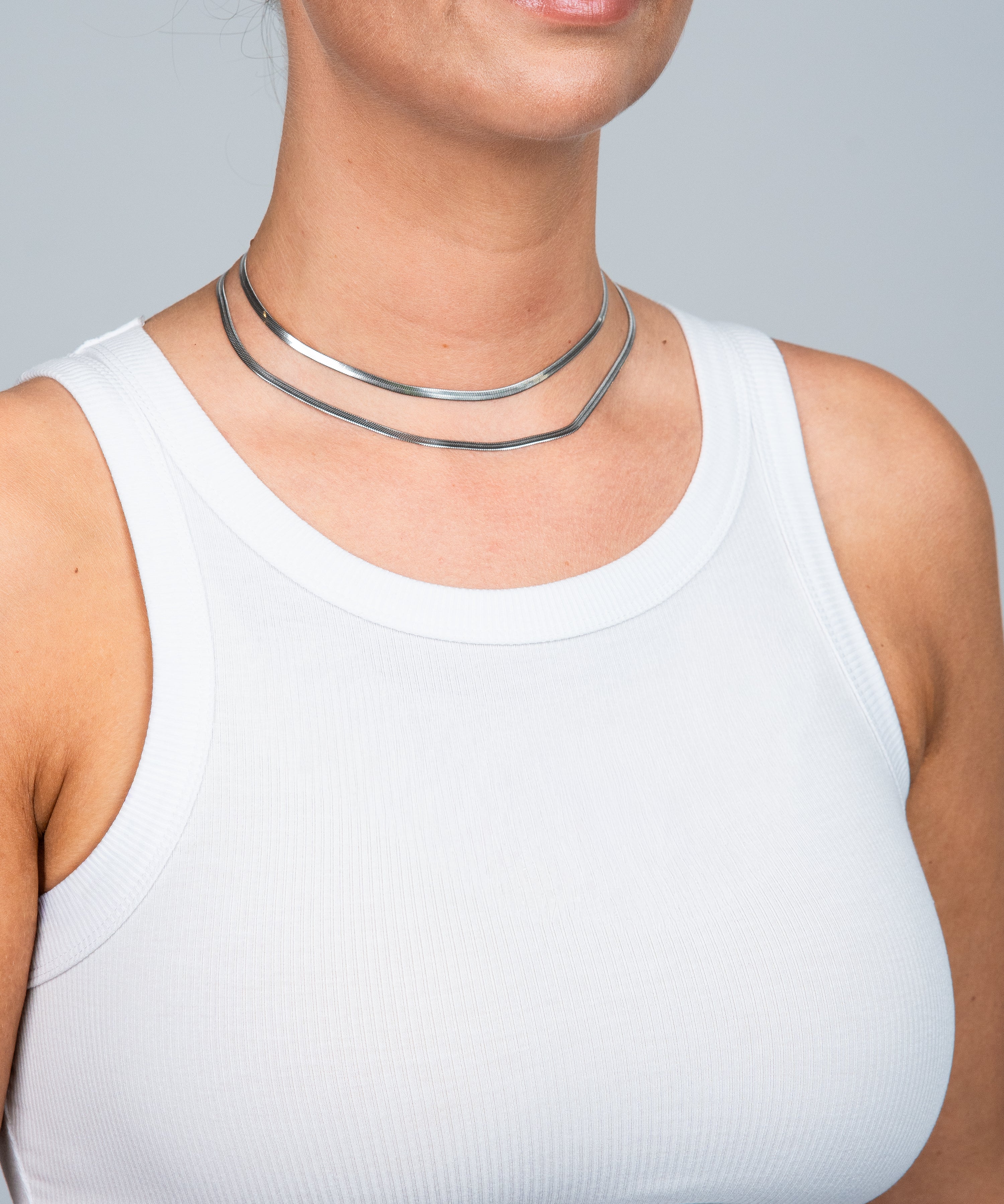 Kette Minimalistisch Schlangenglieder 35 cm 3 mm Silber doppelt