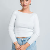 Langarmshirt mit Wellenkante Weiß von vorne 