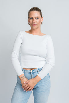 Langarmshirt mit Wellenkante Weiß von vorne 