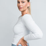 Langarmshirt mit Wellenkante Weiß seitlich