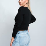 Langarmshirt mit Wellenkante Schwarz seitlich