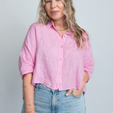 Leinenbluse Rosa Damen mit Kragen von vorne