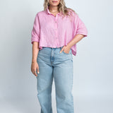 Leinenbluse Rosa Damen mit Kragen Ganzkörper