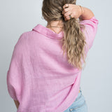 Leinenbluse Rosa Damen mit Kragen von hinten