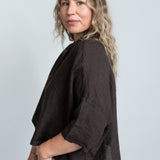 Leinenbluse Beige Damen mit Kragen seitlich