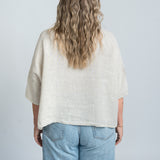 Leinenbluse Beige Damen mit Kragen von hinten
