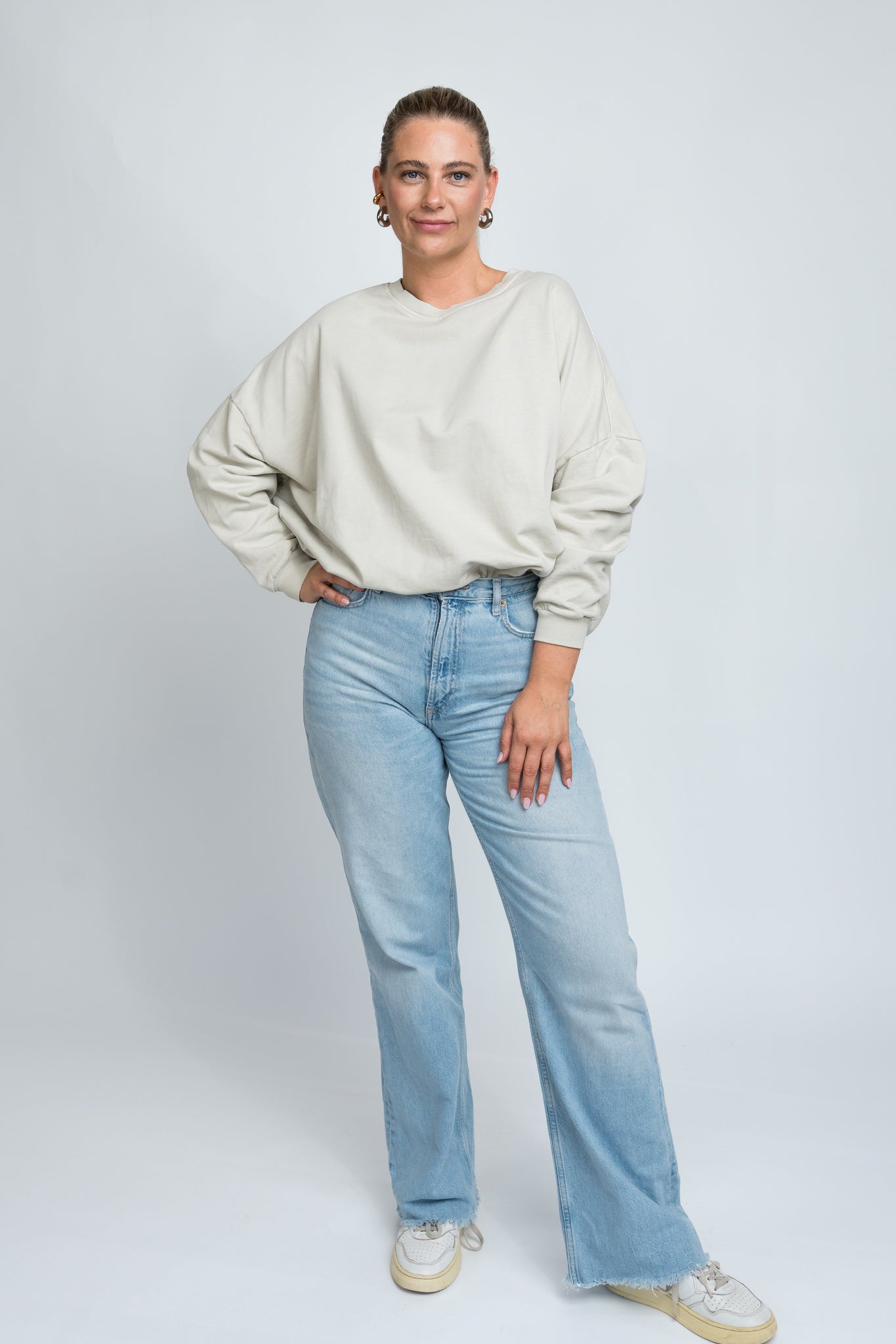 Sweater Oversized mit Bund Beige Ganzkörper