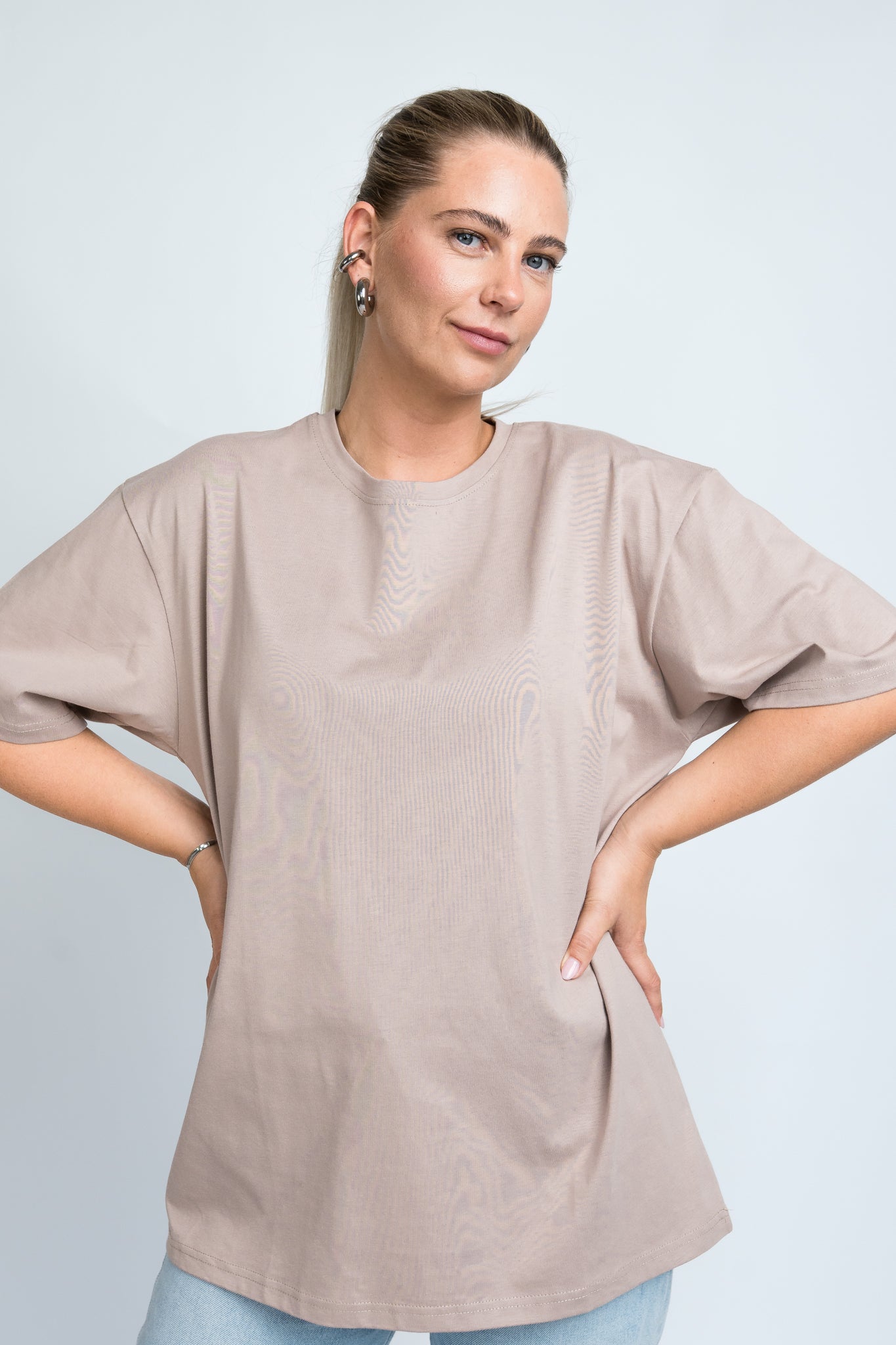 Oversized T-Shirt Basic Mauve von vorne