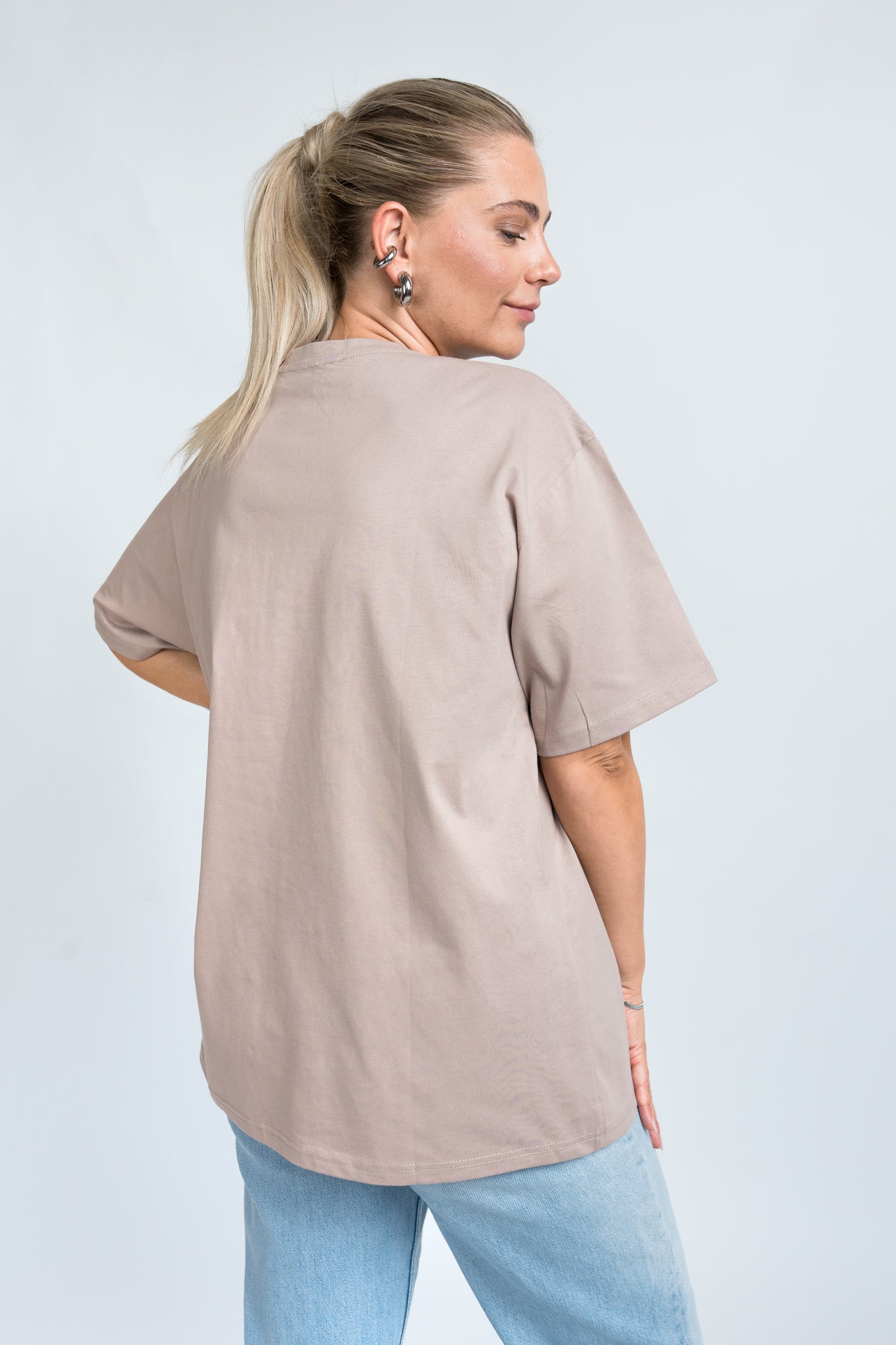 Oversized T-Shirt Basic Mauve von hinten