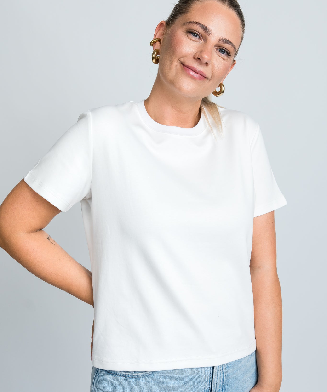 T-Shirt Kastig Mittellang Weiß von vorne