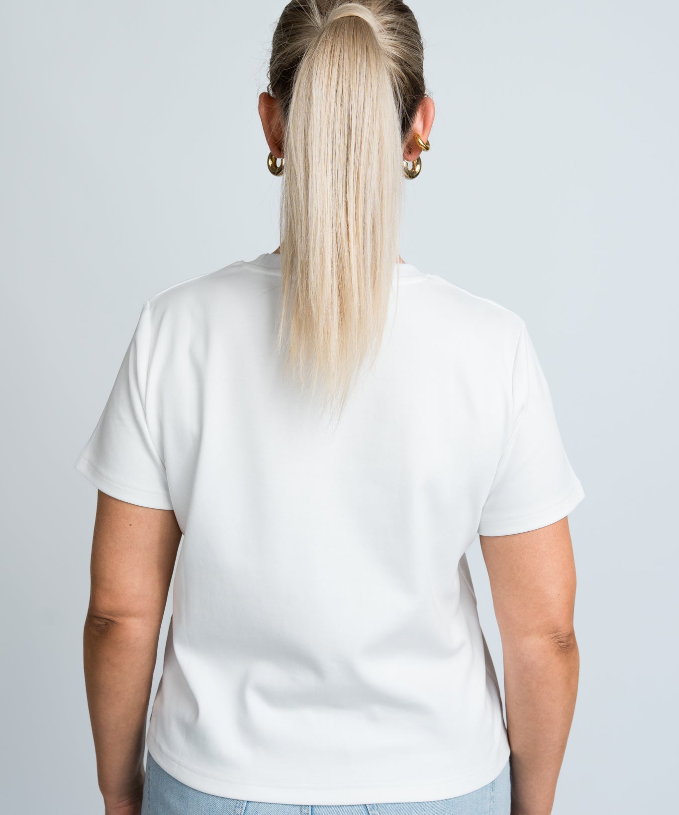 T-Shirt Kastig Mittellang Weiß von hinten