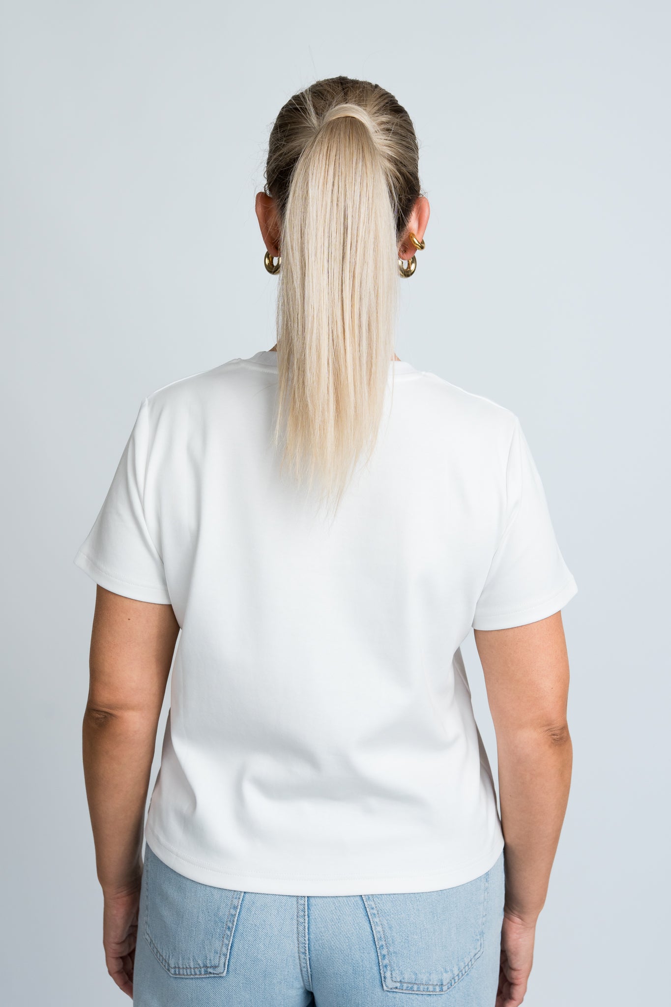 T-Shirt Kastig Mittellang Weiß von hinten