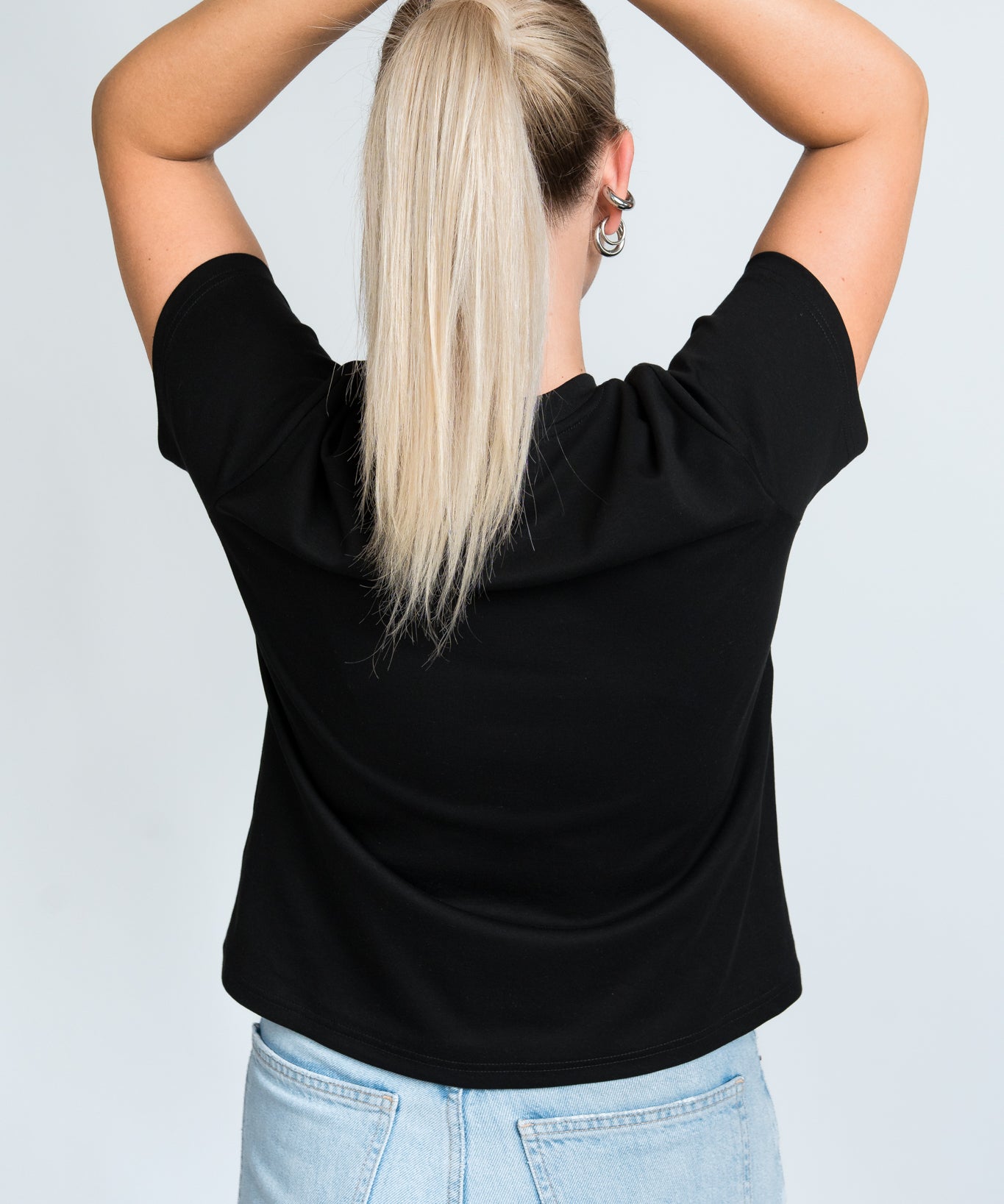T-Shirt Kastig Mittellang Schwarz von hinten