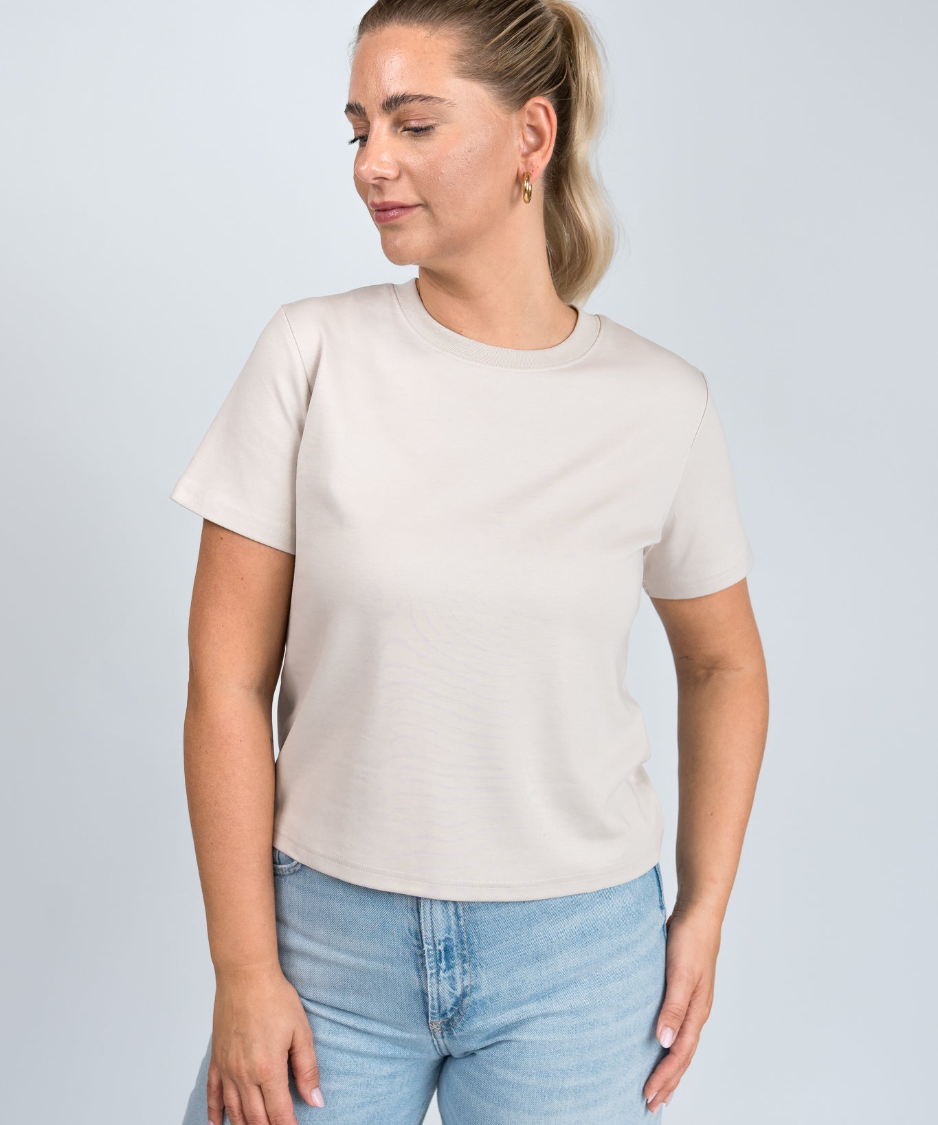 T-Shirt Kastig Mittellang Greige von vorne