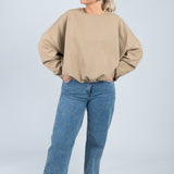 Sweater Oversized mit Bund Hellbraun Beige Ganzkörper