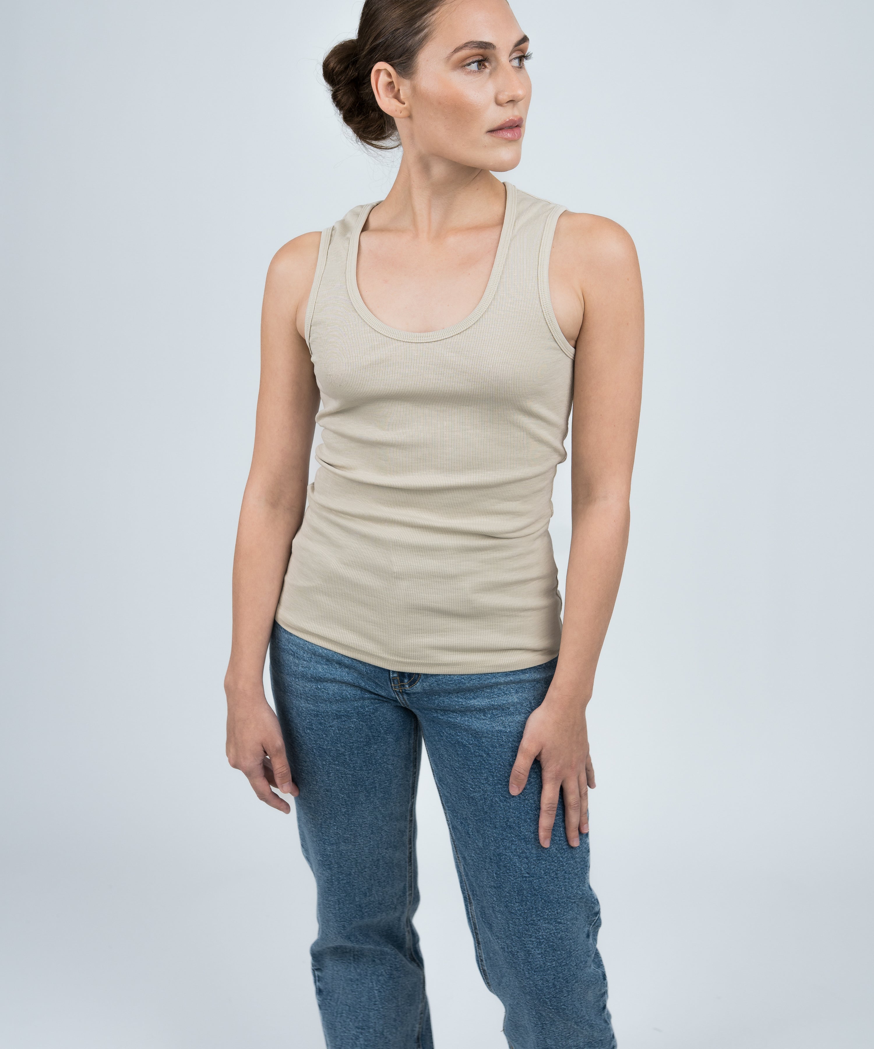 Tanktop Gerippt Beige von vorne
