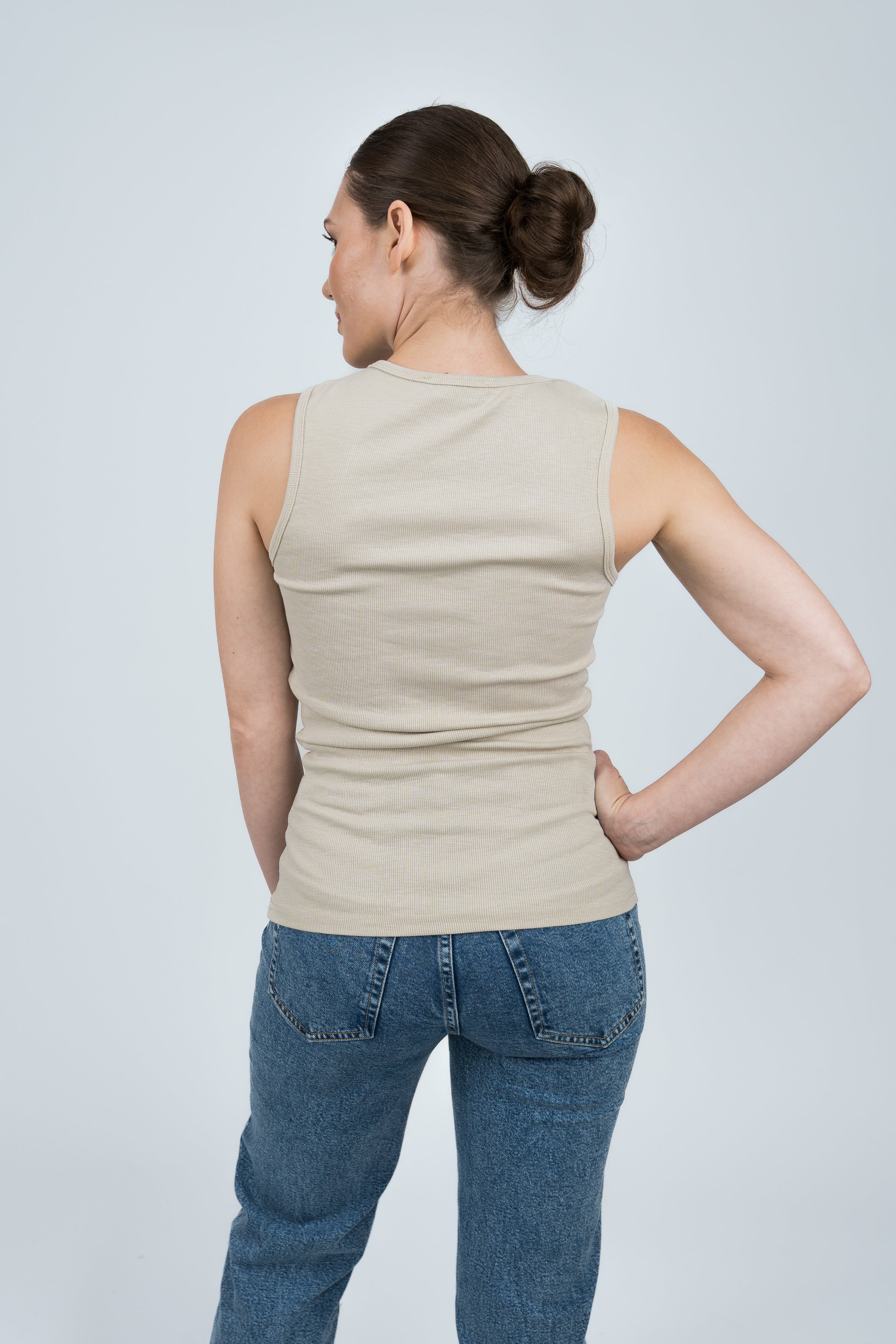 Tanktop Gerippt Beige von hinten
