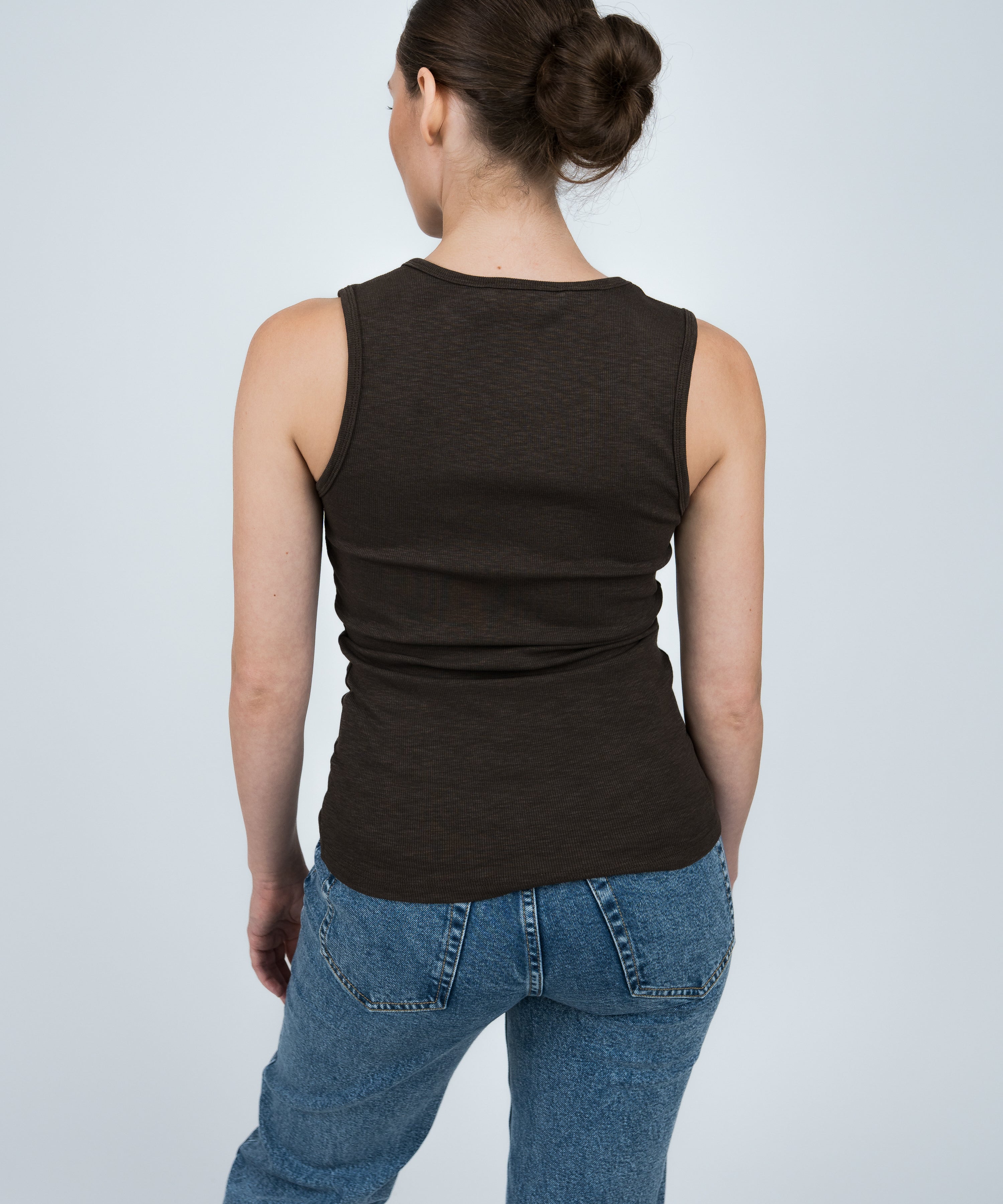 Tanktop Gerippt Dunkelbraun von hinten