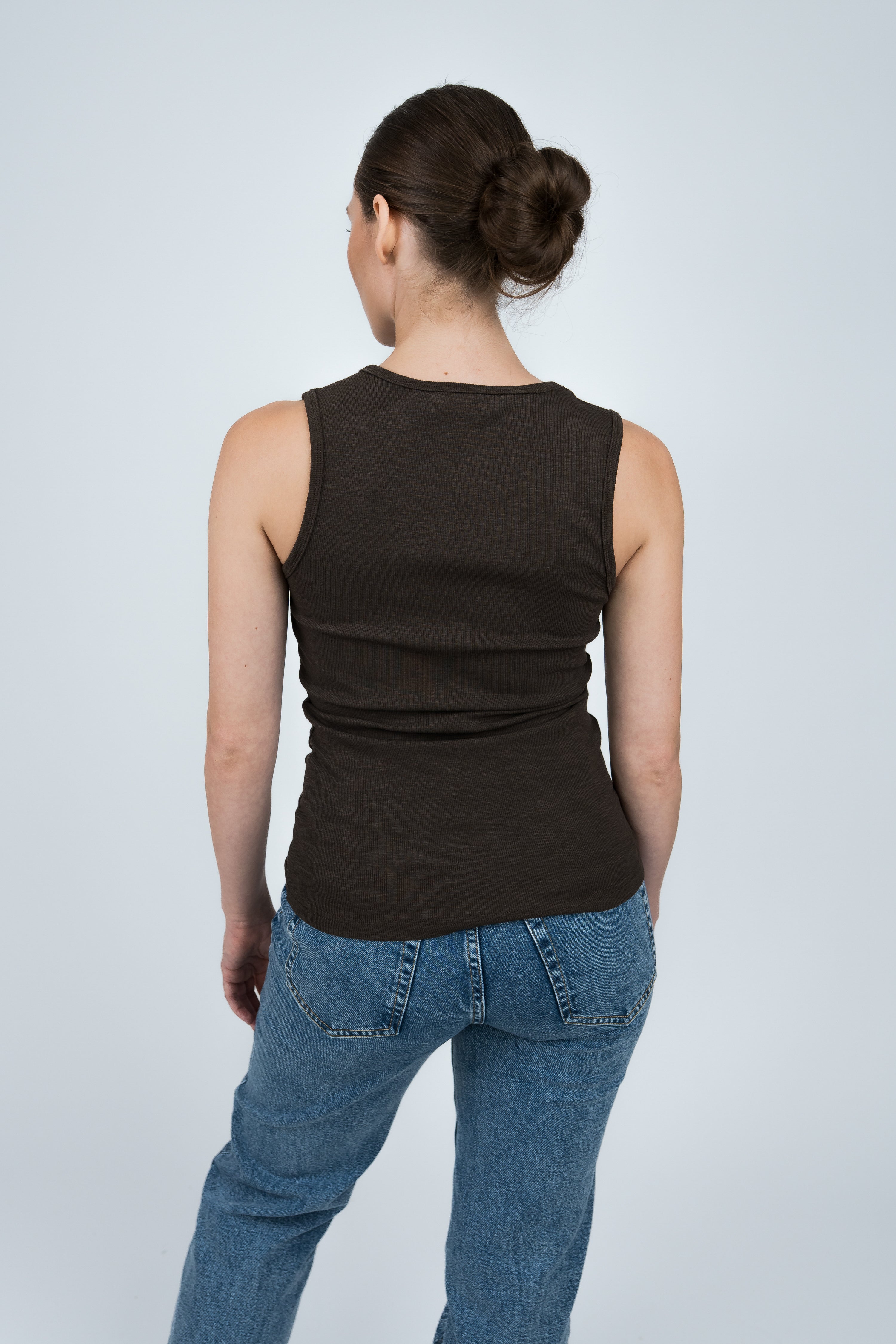 Tanktop Gerippt Dunkelbraun von hinten