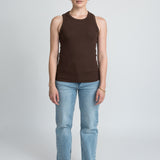 Tanktop Damen Cutouts in Dunkelbraun mit Rundhals Ganzkörper