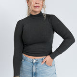 Stehkragen Langarmshirt Dunkelgrau von vorne
