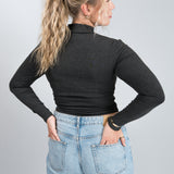 Stehkragen Langarmshirt Dunkelgrau von hinten