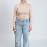 Stehkragen Langarmshirt Beige Ganzkörper