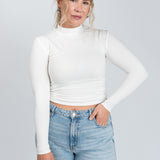 Stehkragen Langarmshirt Weiß von vorne